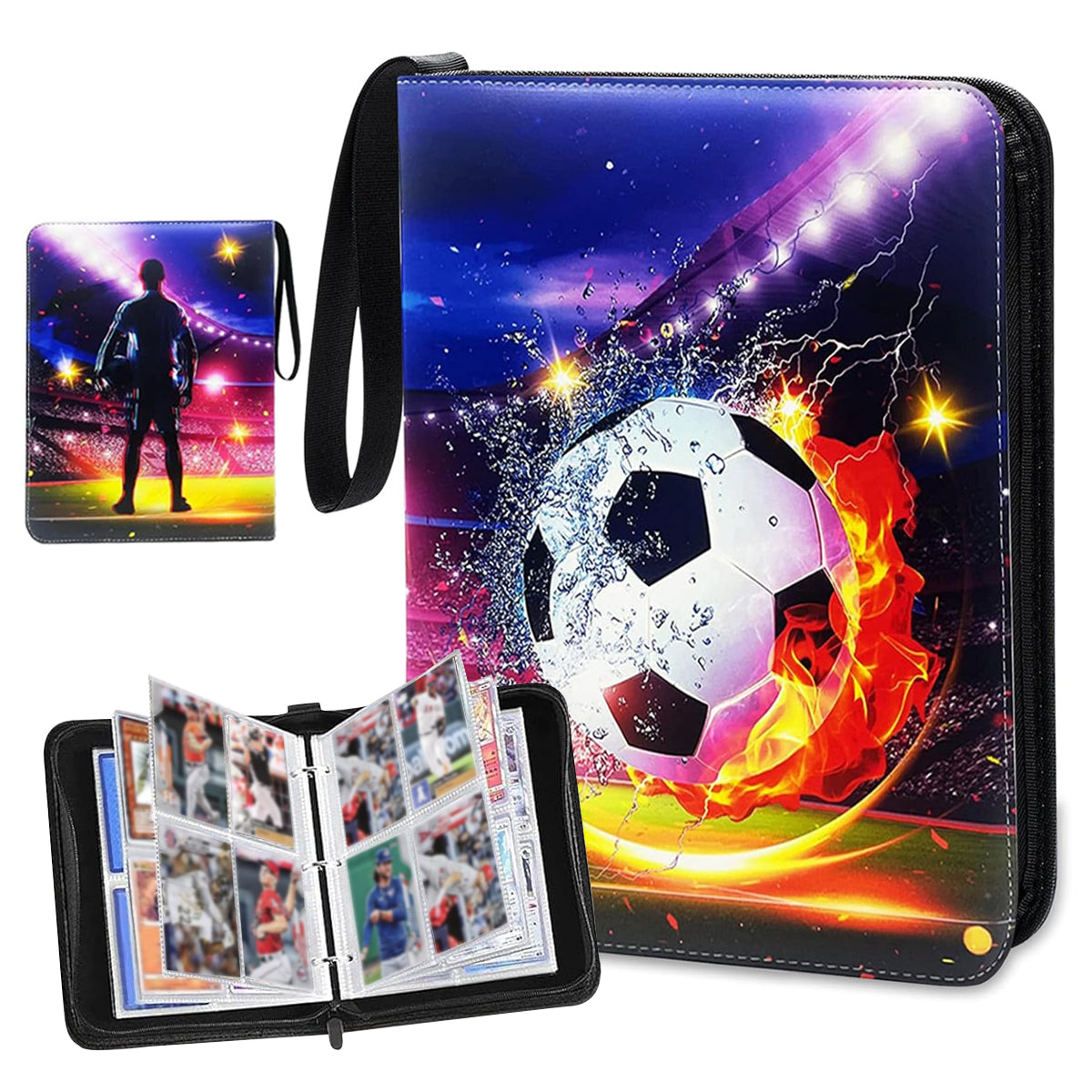 PATPAT 400 Pockets Soccer Card Binder Autographed Cards Storage Bag Waterproof PU Cover Zipper Card Organzier Holder Multi Purpose Card Organizer Bag for Game Trade Cards, Collectible Cards PATPAT 400 Pockets Soccer Card Binder Autographed Cards Storage Bag Waterproof PU Cover Zipper Card Organzier Holder Multi Purpose Card Organizer Bag for Game Trade Cards, Collectible Cards
